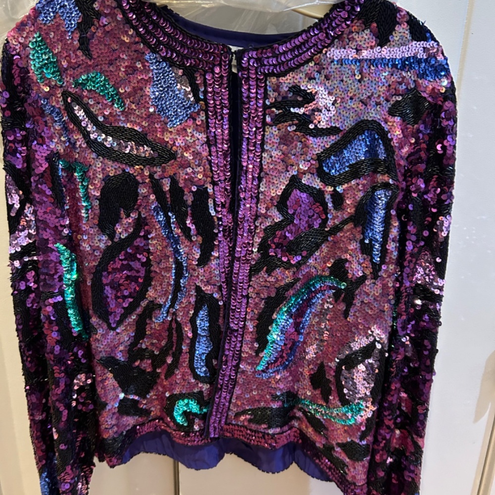 VINTAGE 80s heavy sequin jacket amazing! Black tie vintage size L
